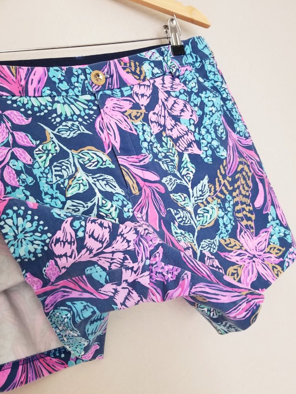 Lilly Pulitzer Gretchen High Rise Shorts 5" Inseam Aegean Navy Calypso Coast 10 - Picture 11 of 14